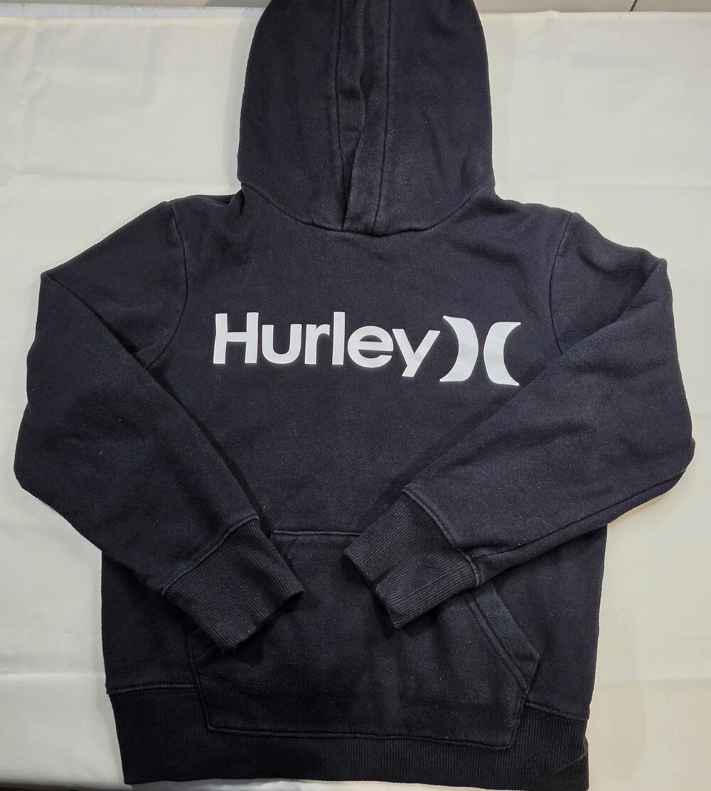 Hurley Pullover Hoodie Fleece Sweatshirt Black Youth Size 8 Kids Kangaroo Pocket